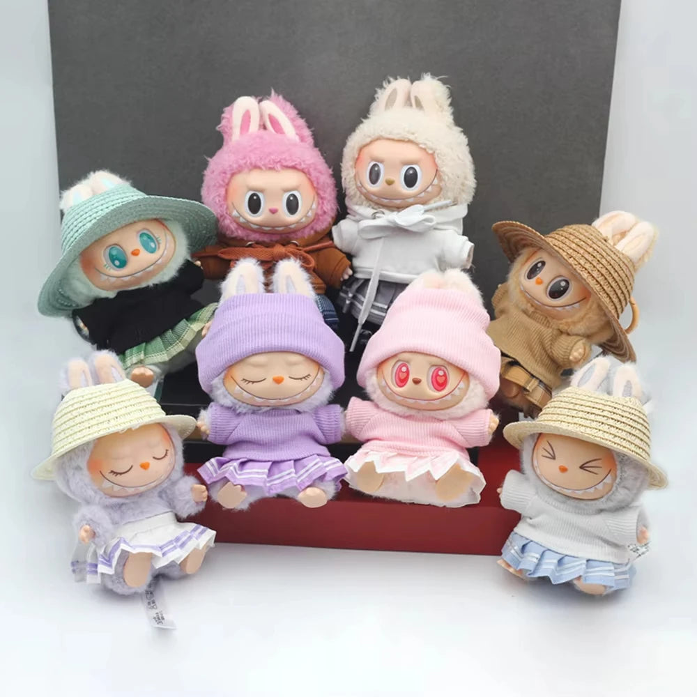 Mini Knit Doll Outfit Set – T-Shirt, Hat & Pleated Skirt for 15-17cm Dolls