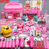 A pink kids doctor role play kit featuring a toy doctor, stethoscope, and various plastic medical tools.