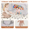 A large baby playpen with two doors and external zippers, featuring breathable mesh for indoor and outdoor activity.