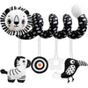 Un ensemble de miroirs-rattles développementaux avec des figures de lion, zèbre et singe.