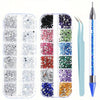 A collection of multi-size flat back acrylic rhinestones in various colors and shades for nail art and DIY crafts.