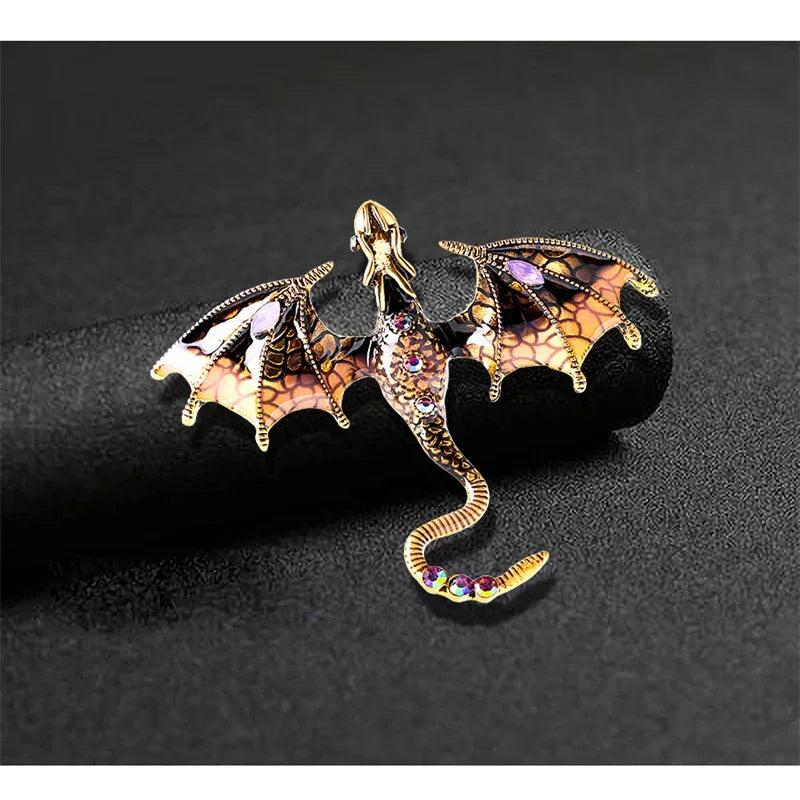 Enamel Dragon Brooch with Rhinestone Accents