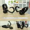 A pair of black 360° rotating stroller hooks are shown with instructions for hanging big bags and small bags.