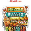 Stressed Blessed pumpkin spice obsessed decal featuring autumn pumpkins and spices