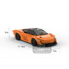 Orange classic supercar building blocks set shown from the side with dimensions.