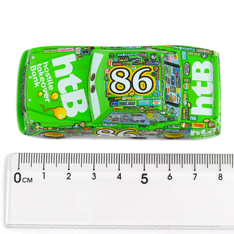 A green diecast toy hauler truck featuring the HBT logo and the number 86.