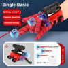 A hand wearing a red glove is shown launching blue suction cup projectiles, with components like a capture launcher and infra