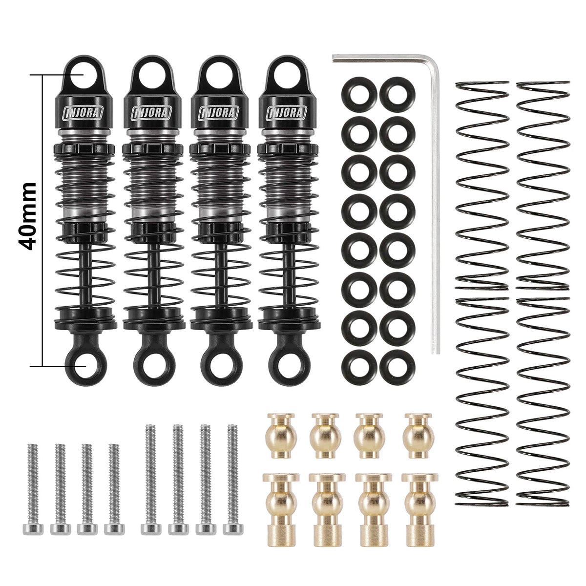 Set of heavy-duty big bore oil shocks, springs, and mounting hardware for RC crawlers