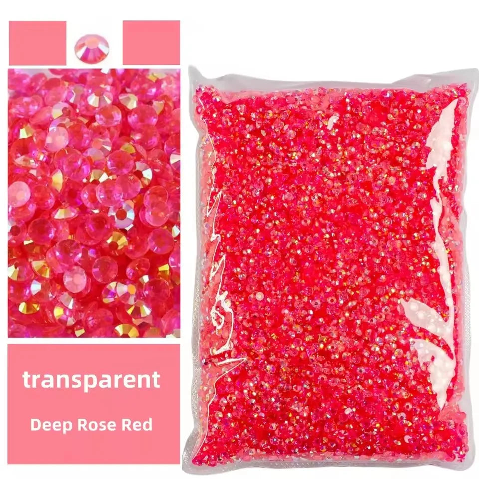 Bag of transparent deep rose red resin rhinestones for crafts and DIY projects