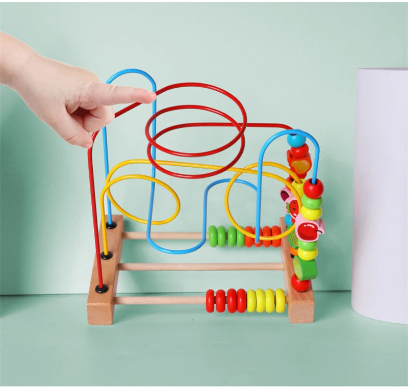 Wooden Bead Maze Roller Coaster Toy for Toddlers