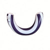 A purple and white striped U-shaped inflatable pool float for adults.