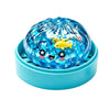 A clear blue squishy stress relief toy shaped like a dumpling with internal sea creatures.
