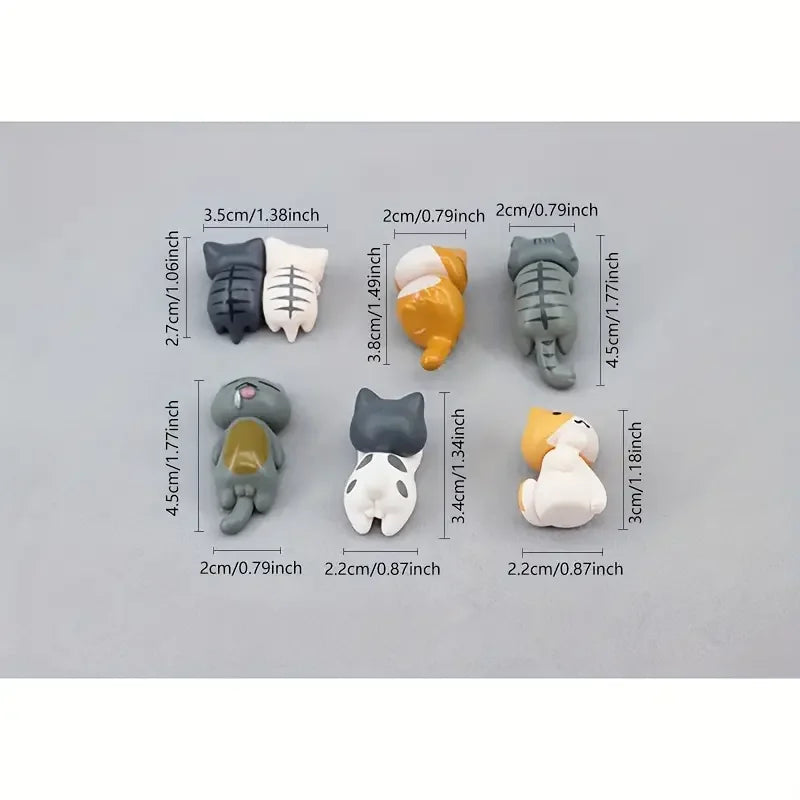 6-Pack PVC Cat Figurines for Car, Home, and Screen Decor