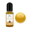 A glass bottle of Golden Yellow resin pigment next to a round yellow pigment disk.