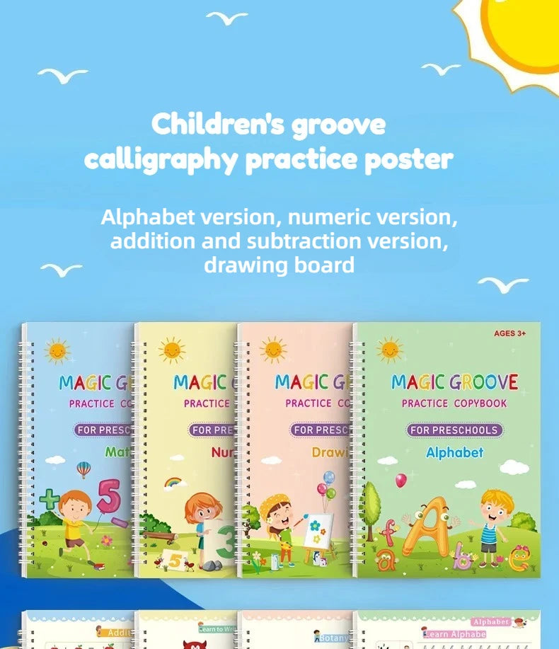 Reusable Grooved Handwriting Books for Kids — Magic Ink Practice Set