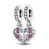 Silver-Plated Heart Charm Bead with Cubic Zirconia for Bracelets and DIY Jewelry