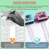 A 2-in-1 multiplication and division math practice roller stamp is shown with various problems ready to be stamped onto paper