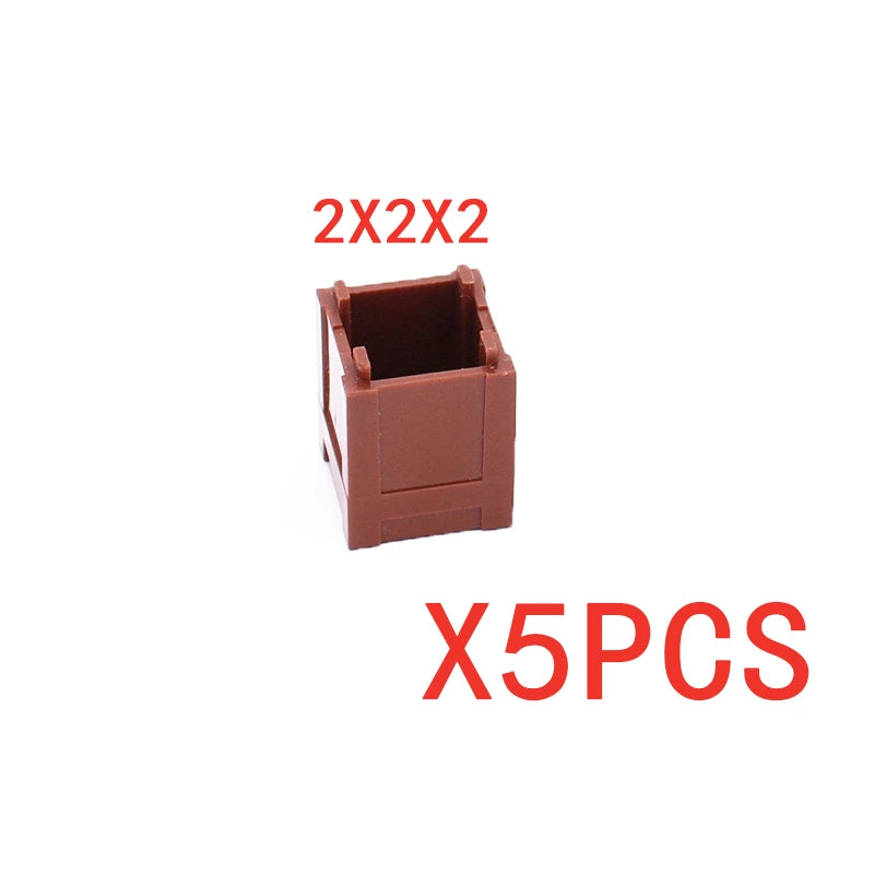 A set of 5 building blocks shaped like treasure chests, colored brown, with the text 2x2x2 and X5PCS.