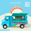 A toy sushi induction alloy car in blue and white with an open lid and lights