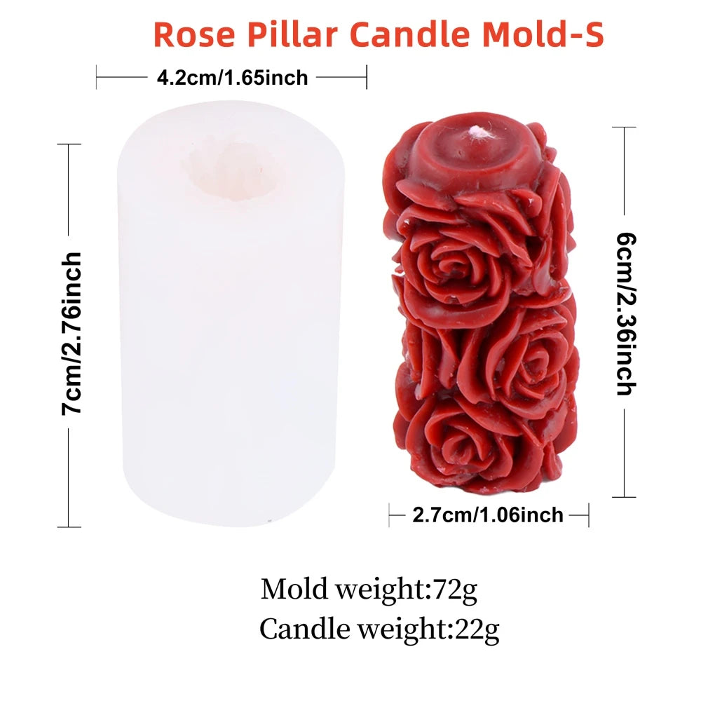 3D Rose Pillar Candle Silicone Mold for DIY Crafting