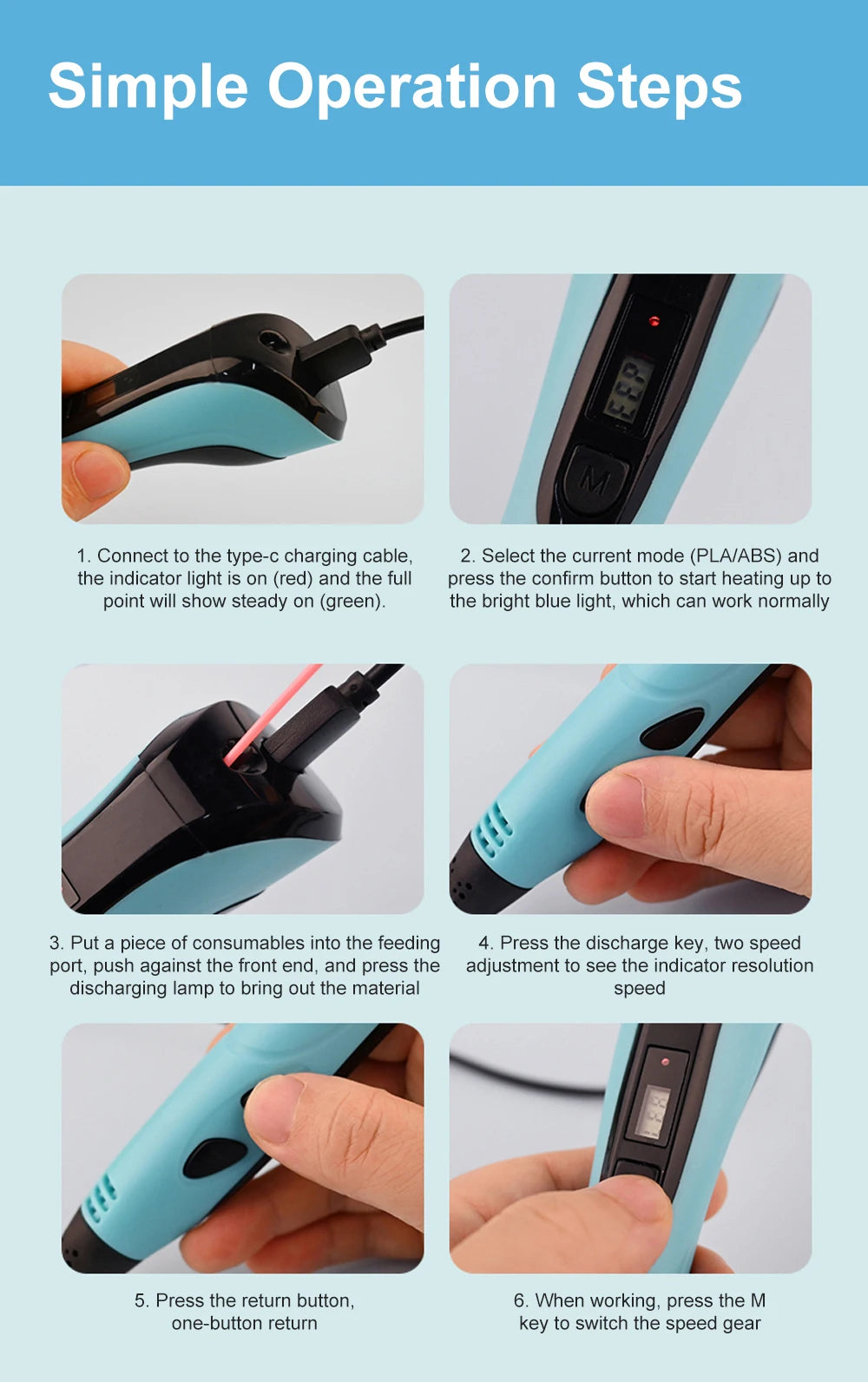 3D Printing Pen with LCD Display and PLA Filament for Kids