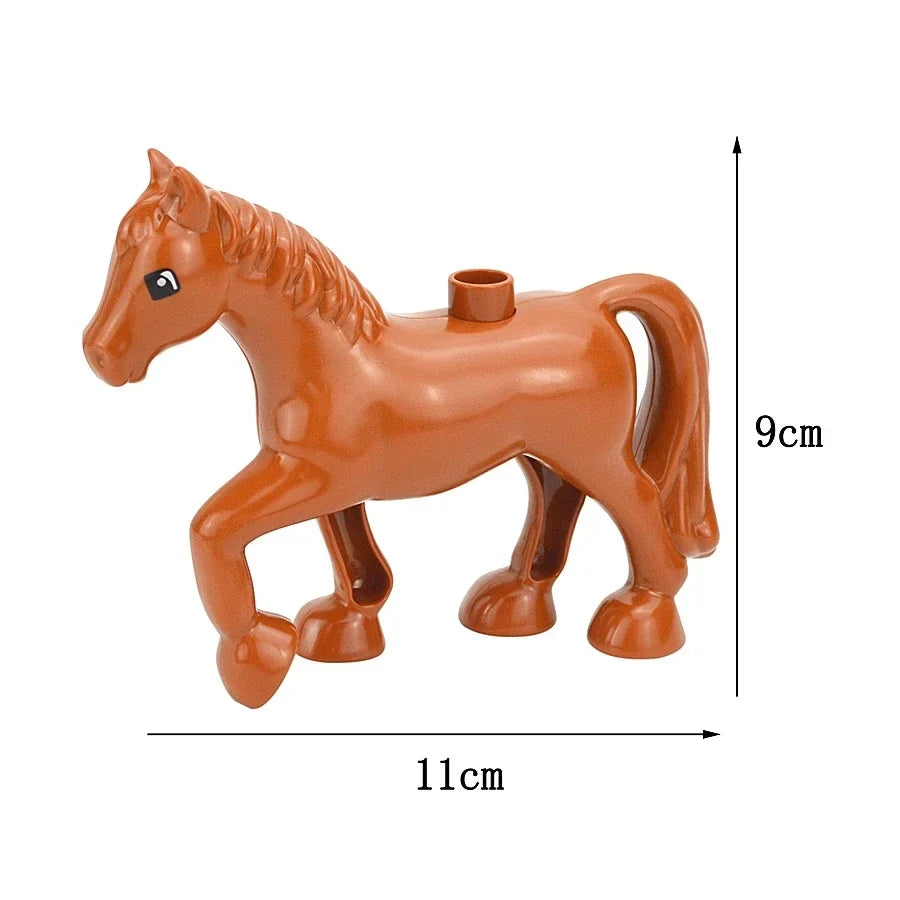 A brown plastic horse building block with a black eye, shown from the side.