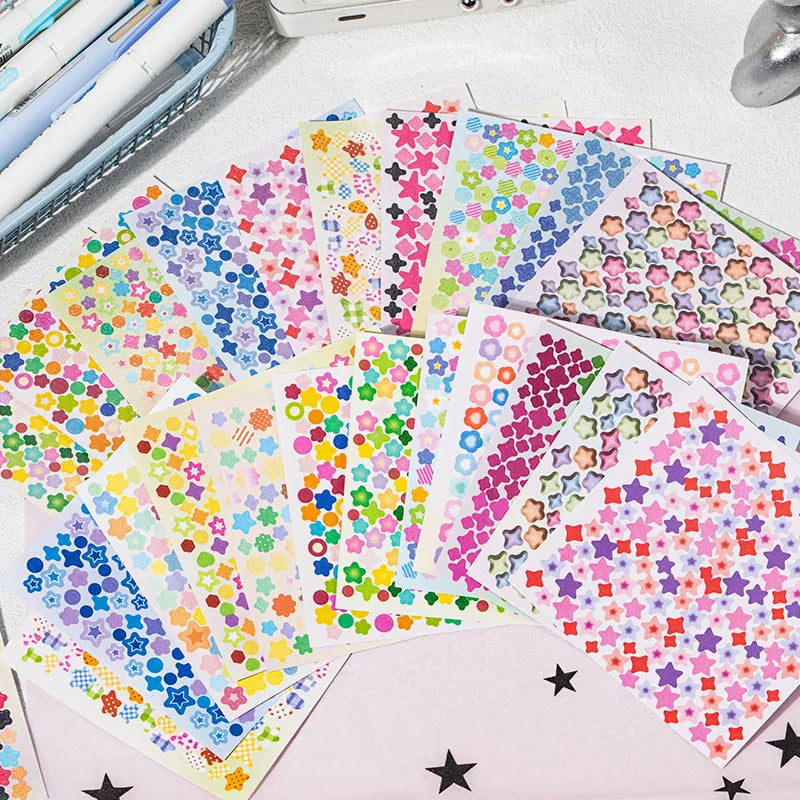A colorful collection of mini deco cut film stickers in various shades and patterns arranged on a white surface.