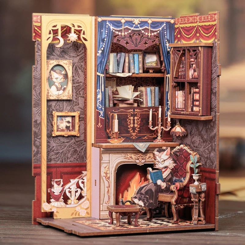 Owl Bookstore Miniature Book Nook DIY Kit with LED Lighting