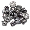Silver-toned acrylic bow and flower beads in various shapes like hearts and stars for DIY jewelry making