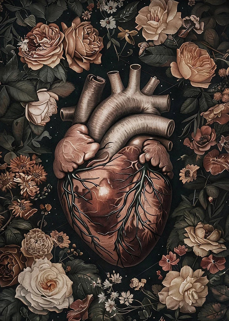 Dark Academia Anatomical Heart Canvas Art with Botanical Fragrance