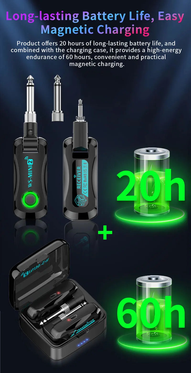 A set of magnetic charging components for a wireless guitar system including a transmitter and receiver.