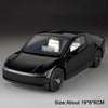 Schwarzes Diecast-Modell eines Pickup-Anhänger-Robotaxi-Fahrzeugs von der Seite.