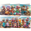 A set of diamond painting birthday cards featuring cute flower and bird designs on vehicles.