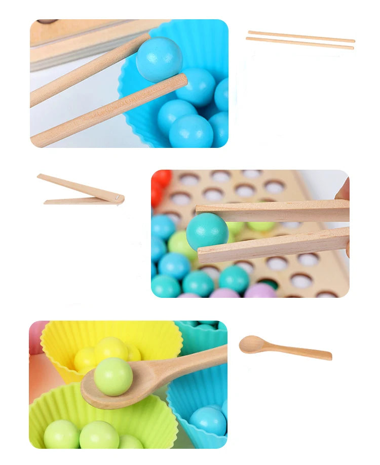 Wooden Clip Beads Color Sorting & Fine Motor Skills Toy