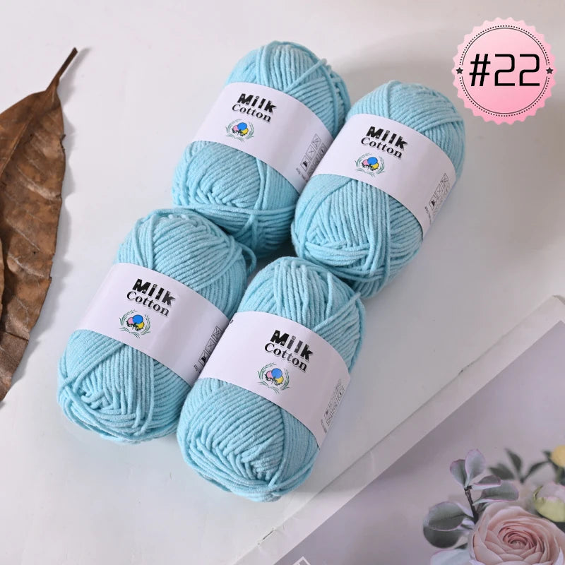 Soft Milk Cotton Yarn Value Pack - 4 Balls for Knitting & Crochet