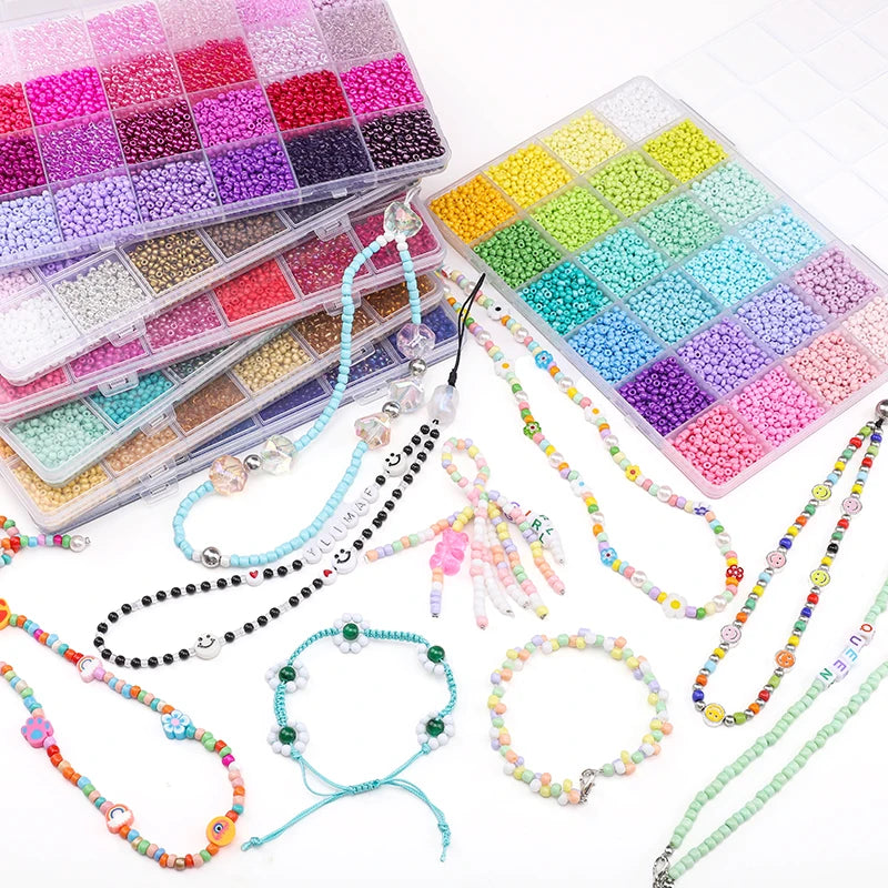 5200+ Glass Rice Beads in 24 Colors for DIY Jewelry Making