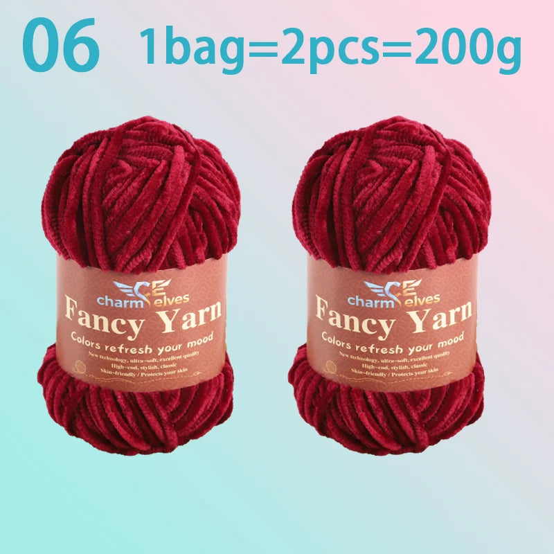 Chenille Velvet Yarn 2-Pack – Soft & Warm for Knitting and Crochet