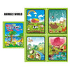 A set of six illustrated pages from a reusable water drawing book featuring animals and nature scenes.