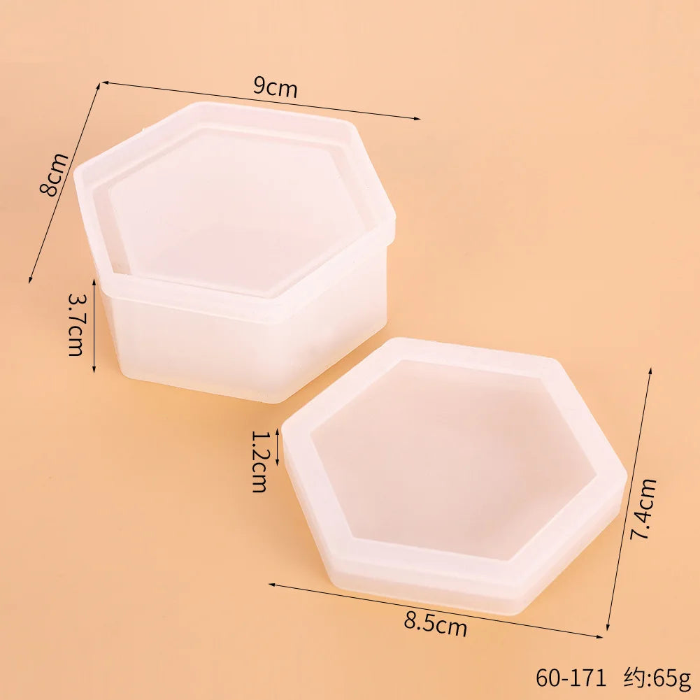 3-Piece Silicone Resin Mold Set with Lids — Heart, Hexagon & Flower Shapes