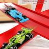 A blue and green alloy racing car is shown on a red track, demonstrating inertia driving.