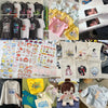 A collection of custom iron-on heat transfer stickers and patches for DIY clothing on various garments.
