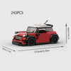 A red classic rally car building block set with a transparent roof and white details.