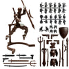 A magnetic multi-jointed action figure building set with various parts and a display stand.