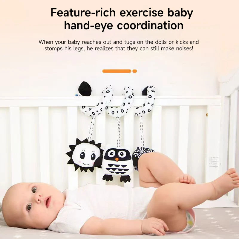 Black and White Animal Hanging Toys for Baby Car Seat and Stroller