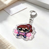 An anime-inspired acrylic keychain charm featuring a character with pink hair and headphones.