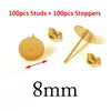 A set of 100 studs and 100 stoppers for DIY jewelry making, measuring 8mm.