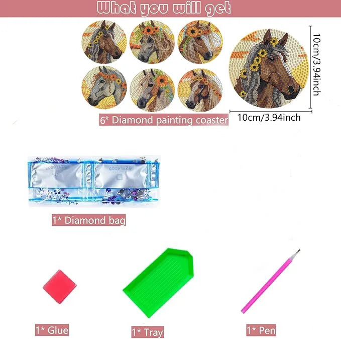 DIY Animal Diamond Painting Coaster Set with Wooden Base