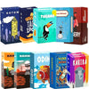 A collection of colorful box art for the Tucano card game featuring various illustrations and text.