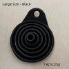 Large size black silicone funnel with concentric rings, measuring 1.4cm and weighing 35g.