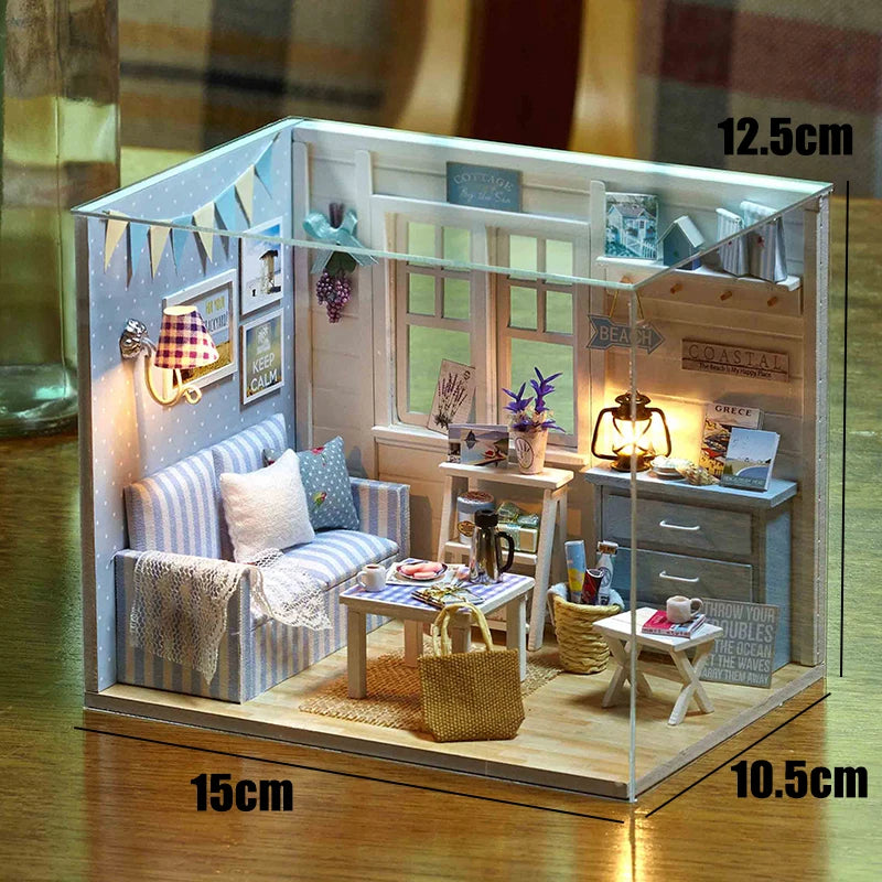 DIY Wooden Miniature Dollhouse Coffee Shop Kit